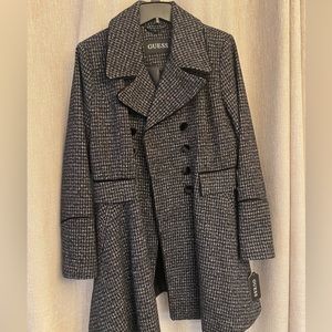 Guess Velvet Trim Double Breasted Skirted Coat - New with Tags - Large